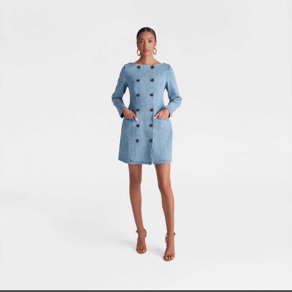 Light Blue Long Sleeve Double-Breasted Denim Dress